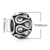 Picture of Zinc Metal Alloy European Style Large Hole Charm Beads Barrel Antique Silver Color Pattern Carved Clear Rhinestone About 11mm x 8mm, Hole: Approx 5.1mm, 10 PCs