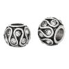 Picture of Zinc Metal Alloy European Style Large Hole Charm Beads Barrel Antique Silver Color Pattern Carved Clear Rhinestone About 11mm x 8mm, Hole: Approx 5.1mm, 10 PCs