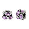 Picture of Zinc Metal Alloy European Style Large Hole Charm Beads Oval Antique Silver Color Purple Rhinestone About 12mm x 12mm, Hole: Approx 5mm, 10 PCs