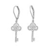 Picture of Copper Earring Post Stud Key Platinum Plated Micro Pave Exquisite Clear Cubic Zirconia W/Stoppers 4cm x1.1cm(1 5/8" x 3/8"),1 Pair