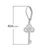 Picture of Copper Earring Post Stud Key Platinum Plated Micro Pave Exquisite Clear Cubic Zirconia W/Stoppers 4cm x1.1cm(1 5/8" x 3/8"),1 Pair