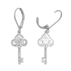 Picture of Copper Earring Post Stud Key Platinum Plated Micro Pave Exquisite Clear Cubic Zirconia W/Stoppers 4cm x1.1cm(1 5/8" x 3/8"),1 Pair