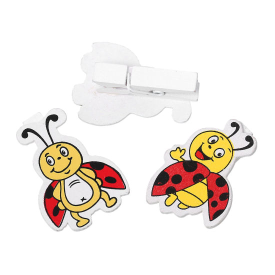 Picture of Wood Photo Holder Clothespin Clips Multicolor Bee Pattern 4.3cm x3cm(1 6/8" x1 1/8") - 4cm x3cm(1 5/8" x1 1/8"),6 Plates(Approx 6PCs/Plate)