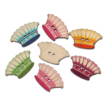 Natural Wood Sewing Button Scrapbooking Crown At Random Mixed 2 Holes 35mm x 22mm(1 3/8"x 7/8"), 100 PCs