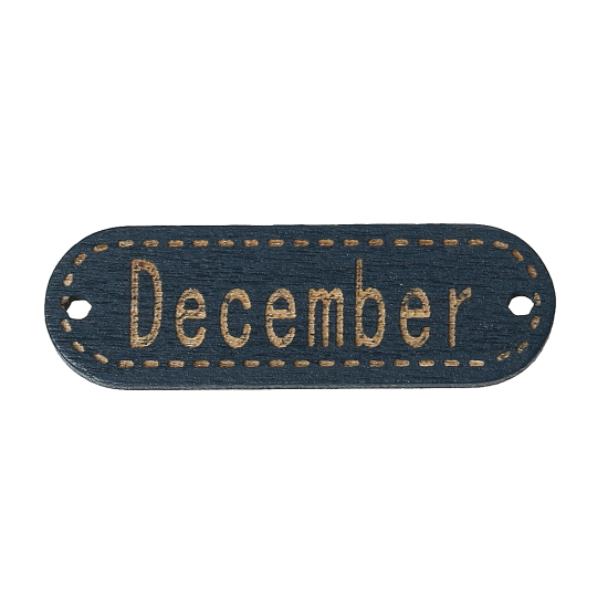 Imagen de Conectores Madera de Óvalo , Azul Egeo Mensaje " December " 3.8cm x 1.2cm, 100 Unidades