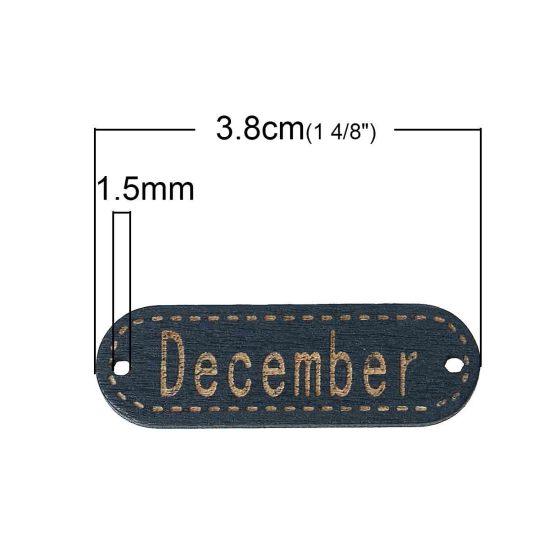 Imagen de Conectores Madera de Óvalo , Azul Egeo Mensaje " December " 3.8cm x 1.2cm, 100 Unidades