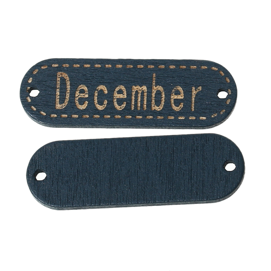 Imagen de Conectores Madera de Óvalo , Azul Egeo Mensaje " December " 3.8cm x 1.2cm, 100 Unidades