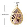 Picture of Brass Charm Pendants February Birthstone Teardrop Gold Plated Purple Resin Rhinestone Faceted 20mm(6/8") x 13mm(4/8"), 3 PCs                                                                                                                                  