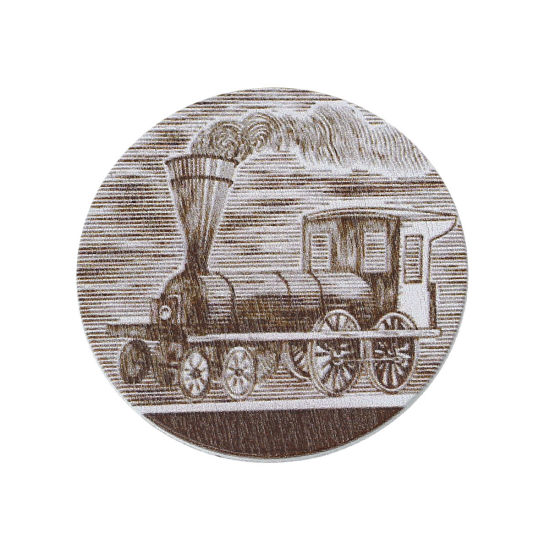 Bild von Holz Cabochons Verzierung Embellishments Cabochons Rund Dunkelgrau , mit Lokomotive Muster, 5cm D., 20 Stücke