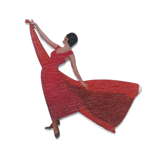Bild von Holz Cabochons Verzierung Embellishments Cabochons Mädchen Rot 5.1cm x 4.7cm , 20 Stücke