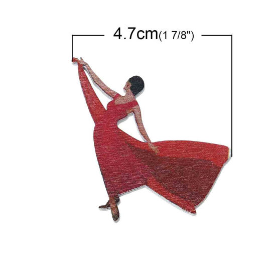 Bild von Holz Cabochons Verzierung Embellishments Cabochons Mädchen Rot 5.1cm x 4.7cm , 20 Stücke