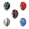 Picture of Lampwork Glass European Style Large Hole Charm Beads Round Mixed Siver Tone Core Streak Pattern About 14mm Dia, Hole: Approx 5mm, 20 PCs