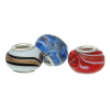 Picture of Lampwork Glass European Style Large Hole Charm Beads Round Mixed Siver Tone Core Streak Pattern About 14mm Dia, Hole: Approx 5mm, 20 PCs