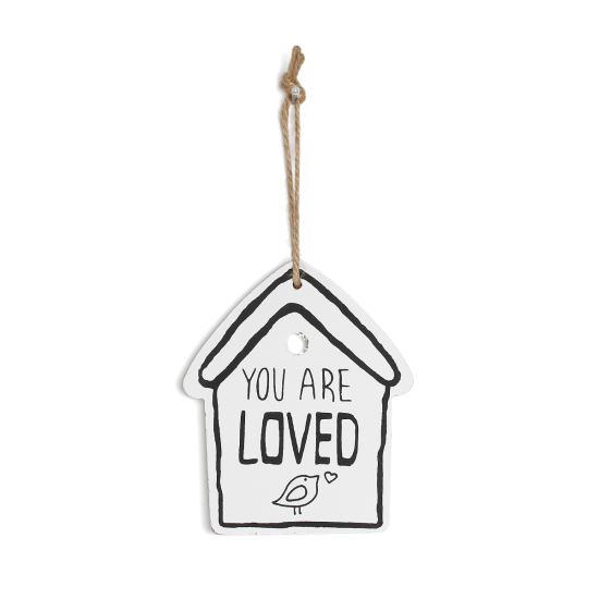 Picture of Wood Wall Home Hanging Decoration House White Message Print 11.9cm x10cm(4 5/8" x3 7/8"), 1 Piece