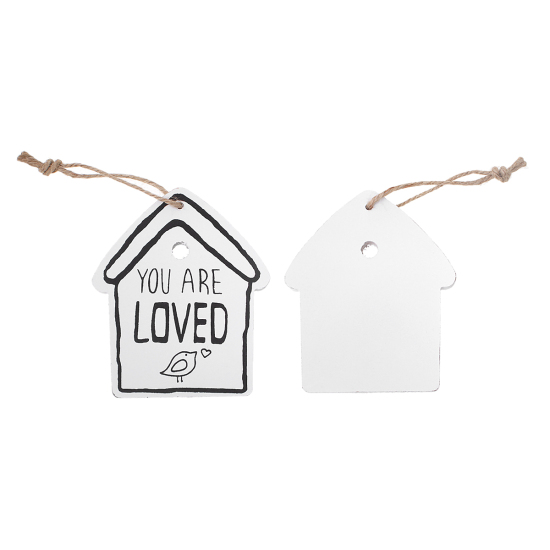 Picture of Natural Wood Wall Home Hanging Decoration House White Message Print 11.9cm x10cm(4 5/8" x3 7/8"), 1 Piece