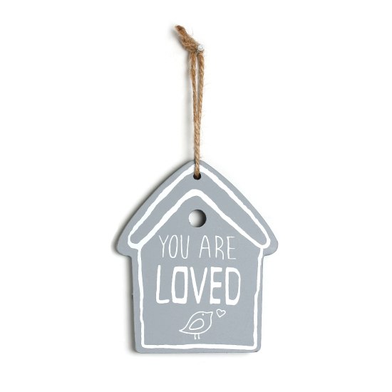 Picture of Wood Wall Home Hanging Decoration House Gray Message Pattern 11.9cm x10cm(4 5/8" x3 7/8"), 1 Piece