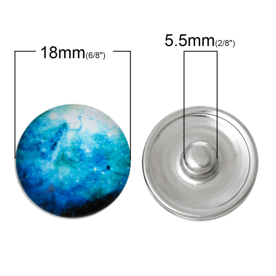 Image de 18mm Bouton Pression Cabochon en Verre Forme Rond Argent Mat Couleur Au Hasard Etoiles pour Bracelet Bouton Pression, Taille de Poignée: 5.5mm, 6 Pcs