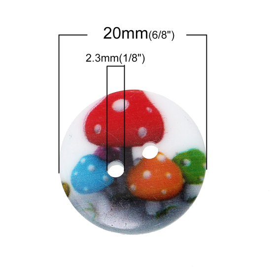 Picture of Resin Sewing Buttons Scrapbooking 2 Holes Round At Random Mixed Flower Pattern 20mm( 6/8") Dia, 7 PCs