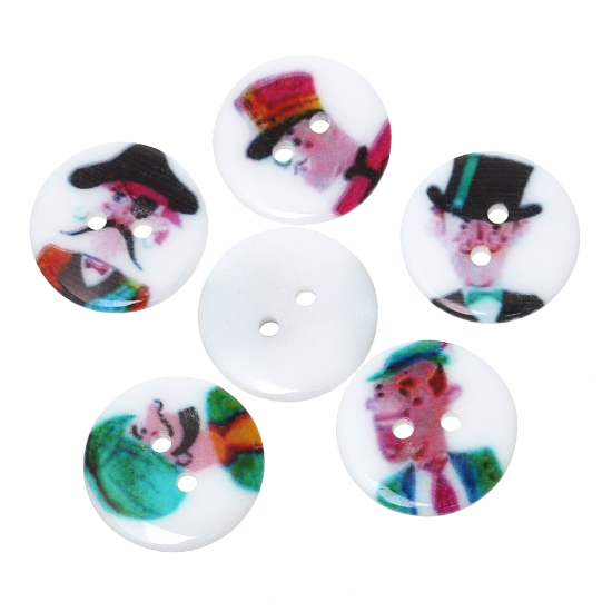 Picture of Resin Sewing Buttons Scrapbooking 2 Holes Round At Random Mixed Person Man Pattern 20mm( 6/8") Dia, 100 PCs