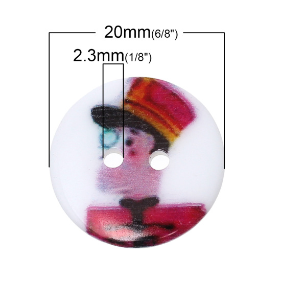 Picture of Resin Sewing Buttons Scrapbooking 2 Holes Round At Random Mixed Person Man Pattern 20mm( 6/8") Dia, 100 PCs