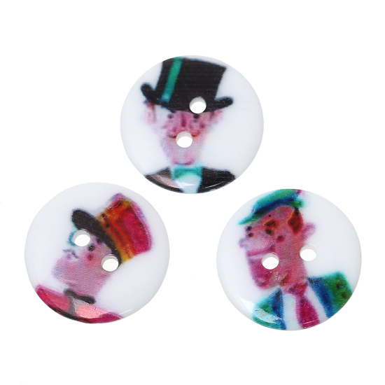 Picture of Resin Sewing Buttons Scrapbooking 2 Holes Round At Random Mixed Person Man Pattern 20mm( 6/8") Dia, 100 PCs