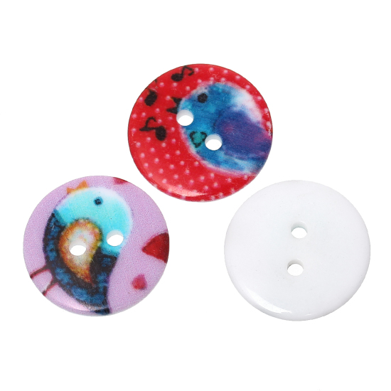 Picture of Resin Sewing Buttons Scrapbooking 2 Holes Round At Random Mixed Bird Pattern 20mm( 6/8") Dia, 100 PCs