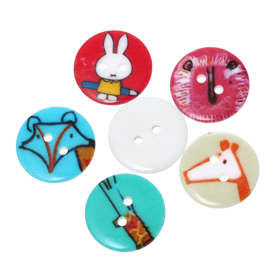 Picture of Resin Sewing Buttons Scrapbooking 2 Holes Round At Random Mixed Animal Pattern 20mm( 6/8") Dia, 100 PCs