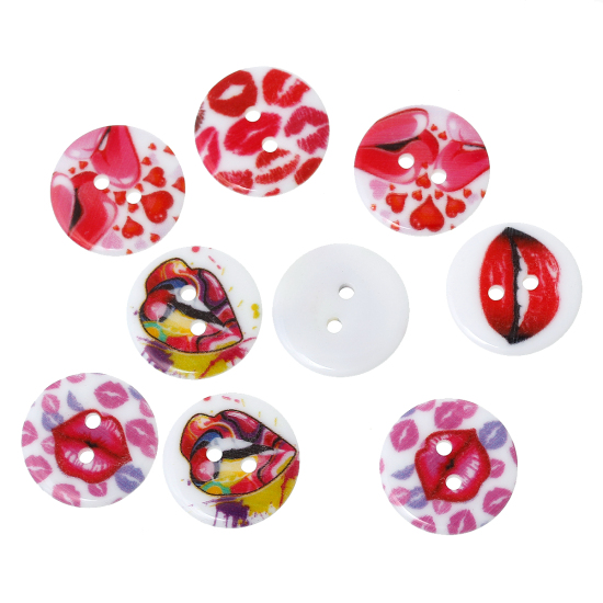 Image de de Couture Boutons en Résine Forme Rond Couleur Au Hasard 2 Trous Lèvres, Diamètre: 20mm, 7 Pcs