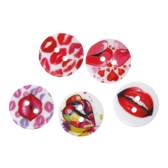 Image de de Couture Boutons en Résine Forme Rond Couleur Au Hasard 2 Trous Lèvres, Diamètre: 20mm, 7 Pcs