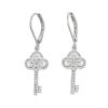 Picture of Copper Earring Post Stud Key Platinum Plated Micro Pave Exquisite Clear Cubic Zirconia W/Stoppers 4cm x1.1cm(1 5/8" x 3/8"),1 Pair