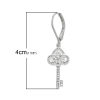 Picture of Copper Earring Post Stud Key Platinum Plated Micro Pave Exquisite Clear Cubic Zirconia W/Stoppers 4cm x1.1cm(1 5/8" x 3/8"),1 Pair