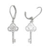 Picture of Copper Earring Post Stud Key Platinum Plated Micro Pave Exquisite Clear Cubic Zirconia W/Stoppers 4cm x1.1cm(1 5/8" x 3/8"),1 Pair