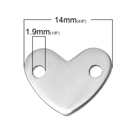304ステンレス鋼 コネクターパーツ ハート シルバートーン 14mm x 11mm、 20 個 の画像