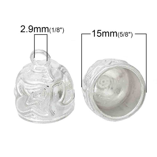 Image de Embouts pour Cordons Cordon pour Collier Bracelet en Alliage de Zinc Cloche Argenté, Motifs, Longueur: 18mm, Largeur: 15mm, 30 Pcs