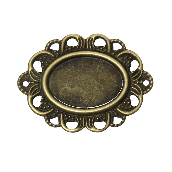 Picture of Iron Based Alloy Cabochon Settings Connectors Oval Antique Bronze Hollow (Fits 17mm x 12mm ) 32mm(1 2/8") x 24mm(1"), 100 PCs