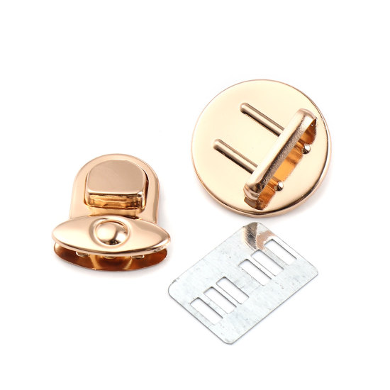 Picture of Zinc Based Alloy Purse Handbag Lock Clasps Closure Rose Gold 3.1cm(1 2/8") Dia 3cm x2.5cm(1 1/8" x1") 3cm(1 1/8") Dia, 10 Sets(3 PCs/Set)