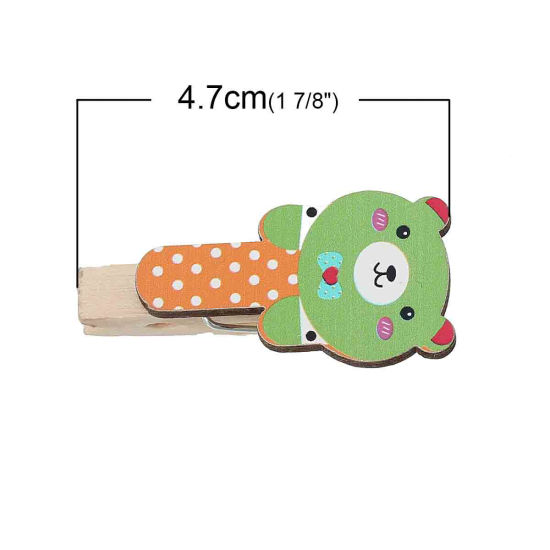 Picture of Wood Photo Holder Clothespin Clips At Random Mixed Bear Pattern 4.7cm x 22.0mm, 20 PCs