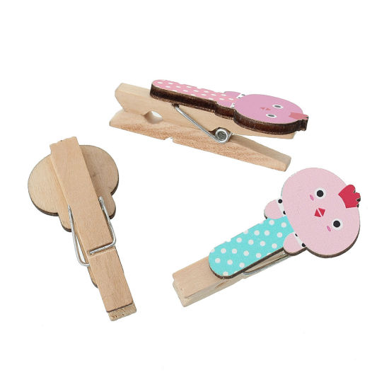Picture of Wood Photo Holder Clothespin Clips At Random Mixed Birds Pattern 4.8cm x 23.0mm, 20 PCs