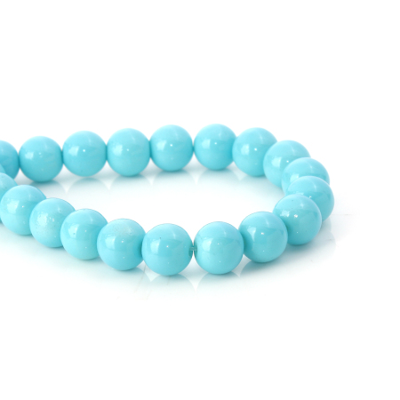 Glass Loose Beads Round Lake blue About 8mm Dia, Hole: Approx 1.5mm,80.4cm long, 2 Strands (Approx 108 PCs/Strand)