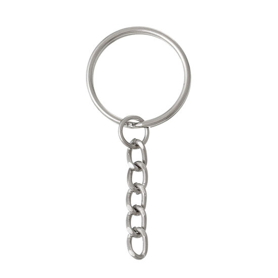 Picture of Iron Based Alloy Keychain & Keyring Circle Ring Silver Tone 57mm x 25mm, 50 PCs