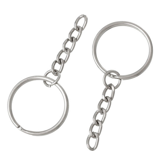 Picture of Iron Based Alloy Keychain & Keyring Circle Ring Silver Tone 57mm x 25mm, 50 PCs
