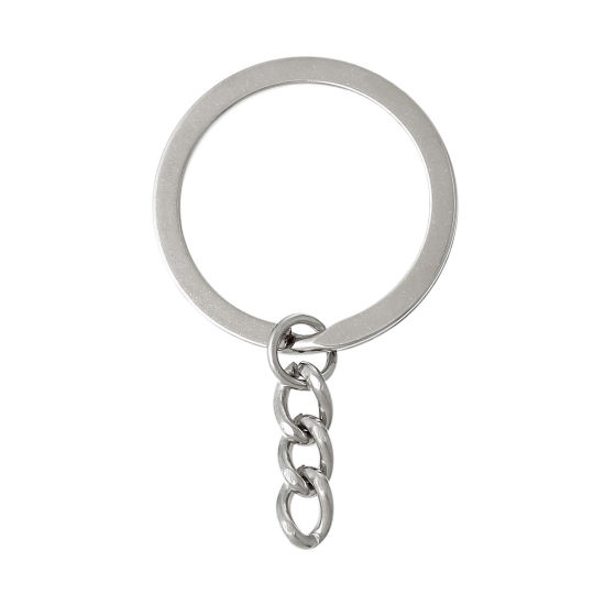 Bild von Eisen(Legierung) Schlüsselkette & Schlüsselring Silberfarbe Muster 5cm x 3cm, 20 Stücke