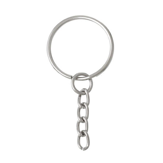 Bild von Eisen(Legierung) Schlüsselkette & Schlüsselring Silberfarbe Muster 48mm x 23mm, 50 Stücke