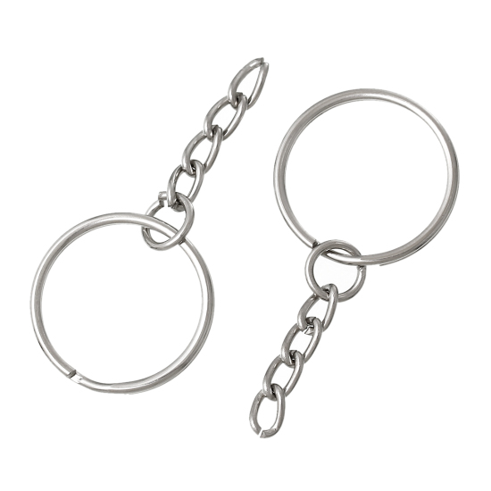 Picture of Iron Based Alloy Keychain & Keyring Circle Ring Silver Tone 48mm x 23mm, 50 PCs
