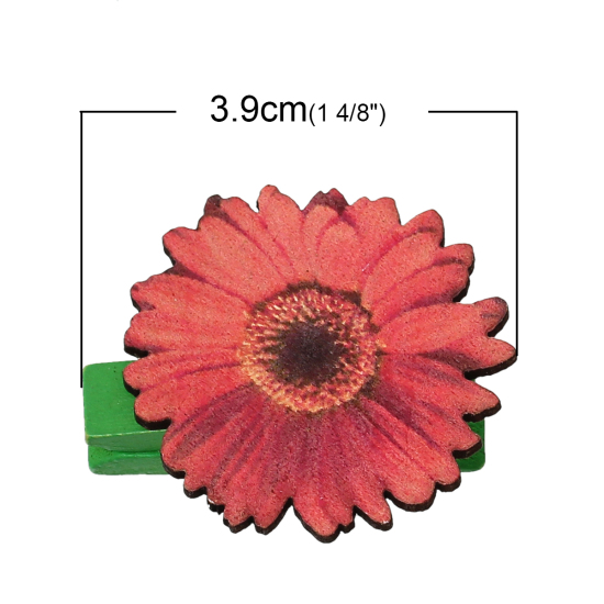 ウッド 写真用ペグ 洗濯ばさみ 緑 花 柄 3.9cmx 3.4cm、 2 パック (約 6 個/パック) の画像
