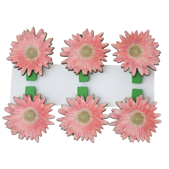 Picture of Wood Photo Paper Clothes Clothespin Clips Note Pegs Pink Flower Pattern 3.9cm x3.6cm(1 4/8" x1 3/8") - 4cm x3.7cm(1 5/8" x1 4/8"), 2 Packets(6 PCs/Packet)