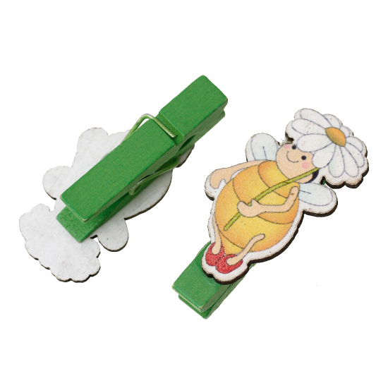 Picture of Wood Photo Paper Clothes Clothespin Clips Note Pegs Multicolor Insect Flower Pattern 4.2cm x2cm(1 5/8" x 6/8") - 4cm x2cm(1 5/8" x 6/8"), 2 Packets(8 PCs/Packet)