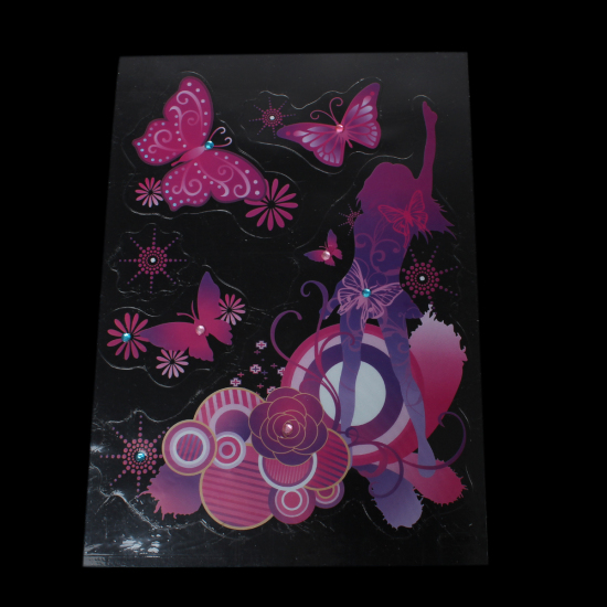 Picture of Plastic Ipad Skin Sticker Decal Wrap Fuchsia Mixed Girl Butterfly Pattern 24cm x17cm(9 4/8" x6 6/8"), 5 Sheets