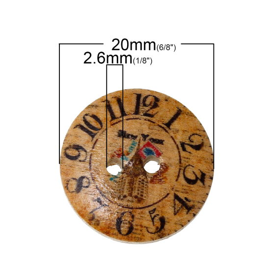 Imagen de Botón Dos Agujeros Costura Madera de Ronda ,Al Azar ,Reloj 20mm Diámetro, 100 Unidades