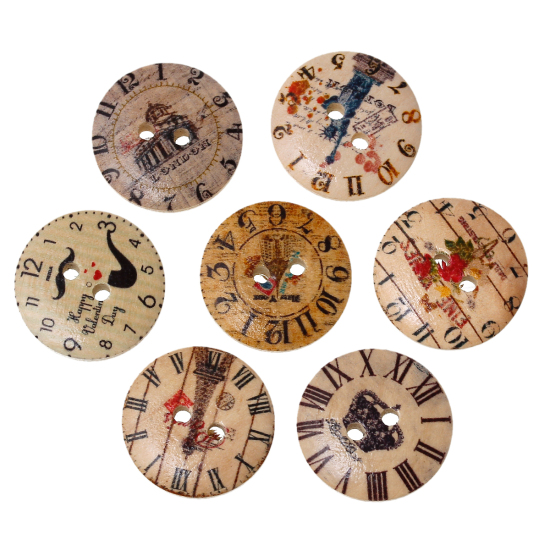 Imagen de Botón Dos Agujeros Costura Madera de Ronda ,Al Azar ,Reloj 20mm Diámetro, 100 Unidades